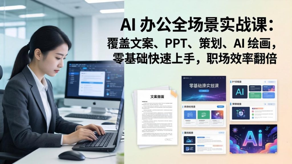 AI 办公全场景实战课：覆盖文案、PPT、策划、AI 绘画，零基础快速上手，职场效率翻倍-资源教程须哥