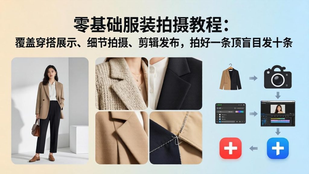 零基础服装拍摄教程：覆盖穿搭展示、细节拍摄、剪辑发布，拍好一条顶盲目发十条-资源教程须哥