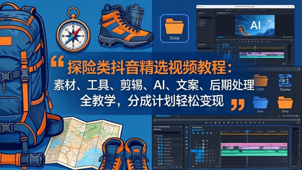 探险类抖音精选视频教程：素材、工具、剪辑、AI、文案、后期处理全教学，分成计划轻松变现-资源教程须哥