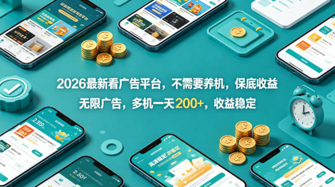 2026最新看广告平台，不需要养机，保底收益，无限广告，多机一天200+，收益稳定【揭秘】-资源教程须哥