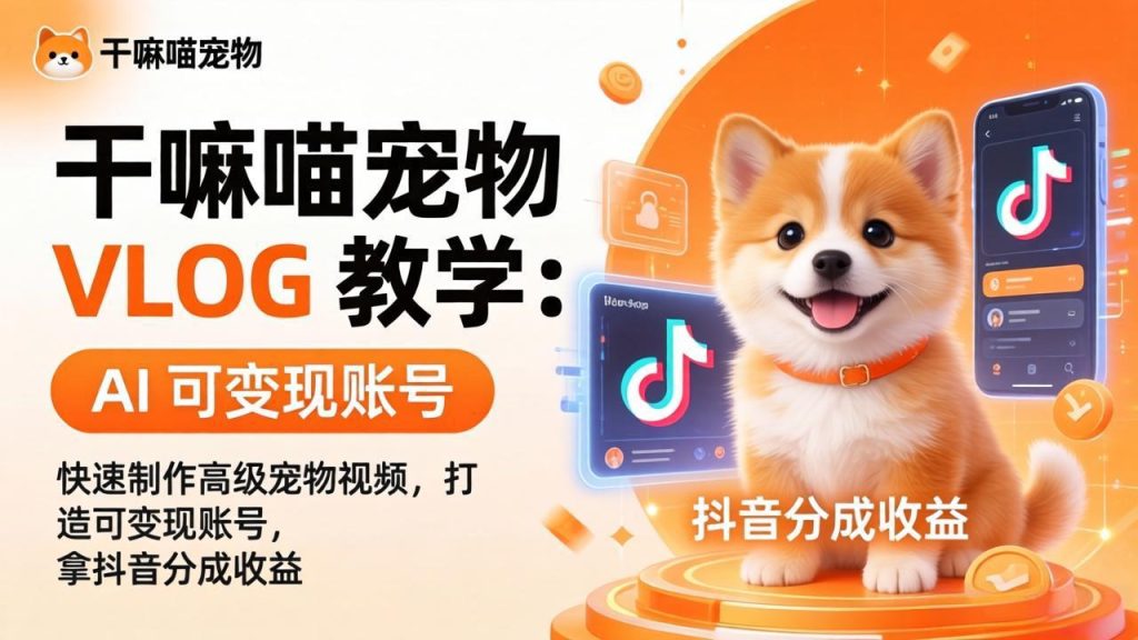 干嘛喵宠物 VLOG 教学：AI 快速制作高级宠物视频，打造可变现账号，拿抖音分成收益-资源教程须哥
