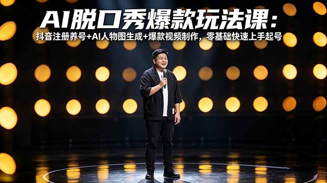 AI脱口秀爆款玩法课：抖音注册养号+AI人物图生成+爆款视频制作，零基础快速上手起号-资源教程须哥
