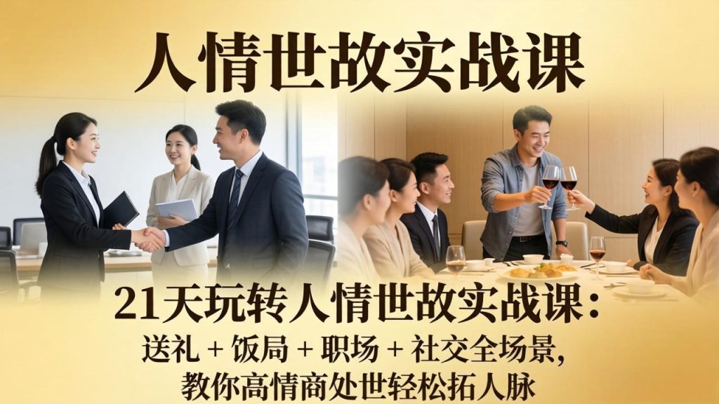 21 天玩转人情世故实战课:送礼 + 饭局 + 职场 + 社交全场景,教你高情商处世轻松拓人脉-资源教程须哥