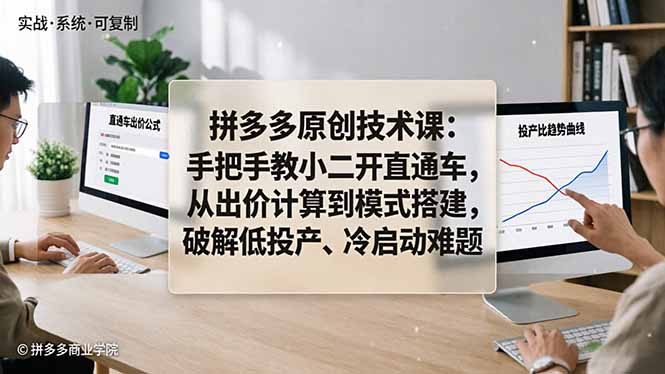 拼多多原创技术课：手把手教小二开直通车，从出价计算到模式搭建，破解低投产、冷启动难题-资源教程须哥