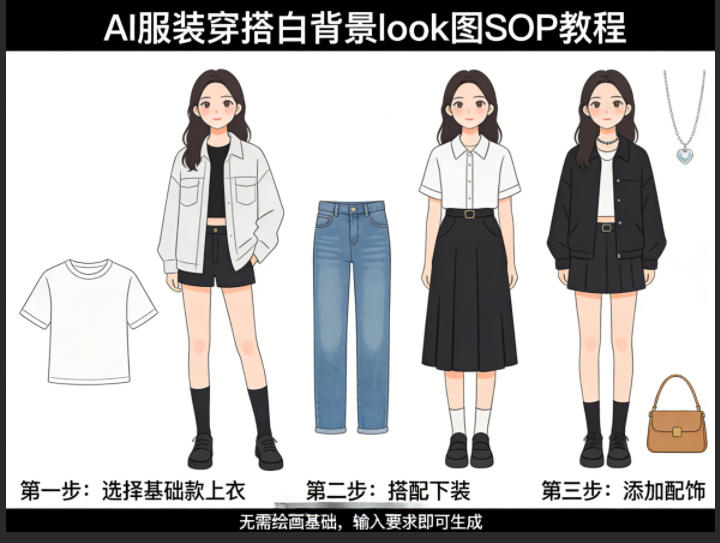 AI服装穿搭白背景look图SOP教程，不用会画画，提几句具体要求，AI就能还你一个奇迹-资源教程须哥