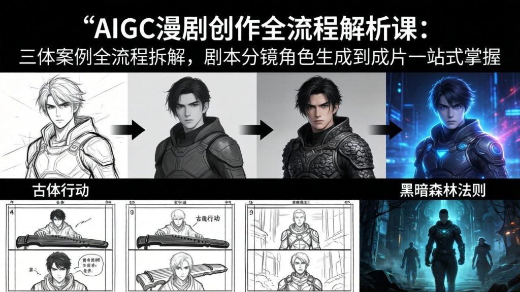 AIGC漫剧创作全流程解析课:三体案例全流程拆解,剧本分镜角色生成到成片一站式掌握-资源教程须哥