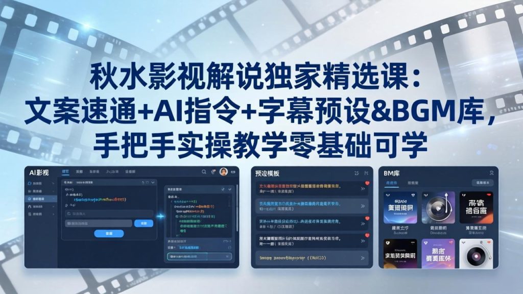 秋水影视解说独家精选课：文案速通+AI指令+字幕预设+BGM库，手把手实操教学零基础可学-资源教程须哥