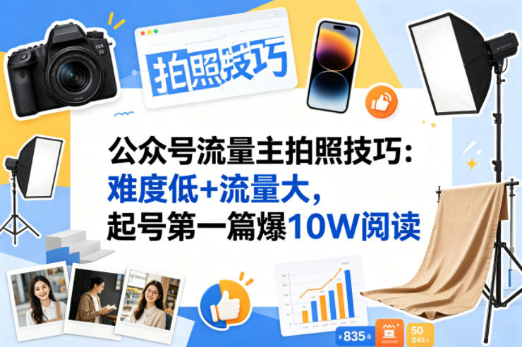 公众号流量主之拍照技巧赛道，难度低+流量大，起号第一篇就爆了10w阅读-资源教程须哥