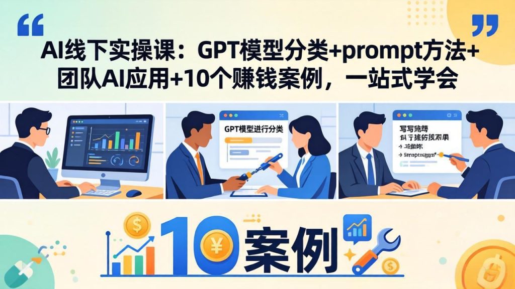 AI线下实操课：GPT模型分类+prompt方法+团队AI应用+10个赚钱案例，一站式学会-资源教程须哥