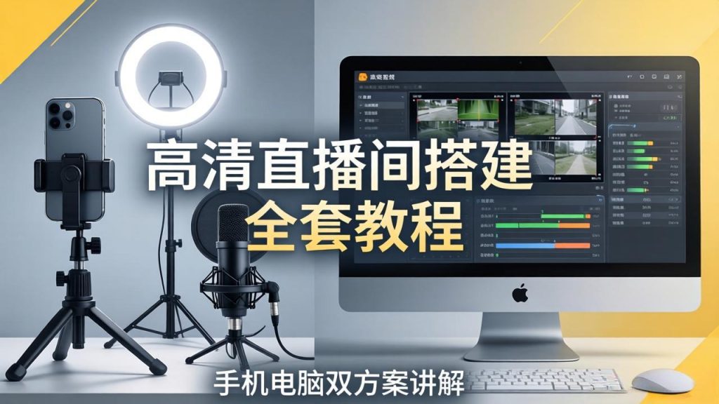 高清直播间搭建全套教程，手机电脑双方案讲解，设备选型调试多机位实操教学-资源教程须哥