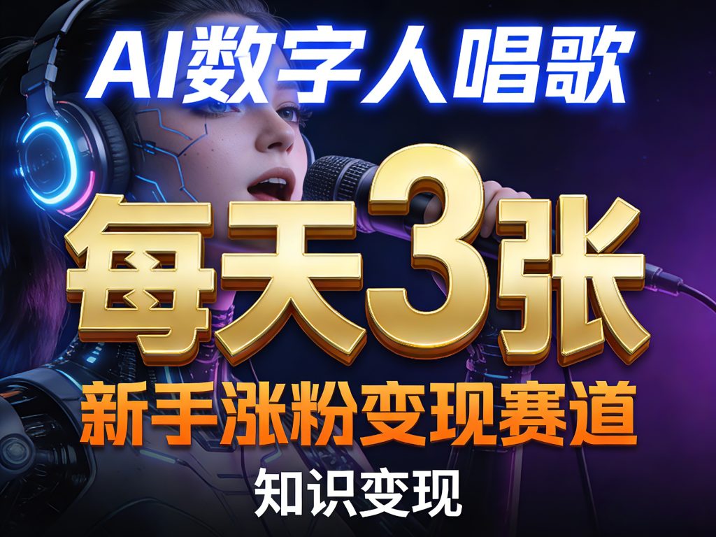 AI数字人唱歌，新手涨粉变现赛道，每天3张和知识付费，副业必备-资源教程须哥