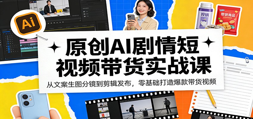 原创AI剧情短视频带货实战课:从文案生图分镜到剪辑发布,零基础打造爆款带货视频-资源教程须哥