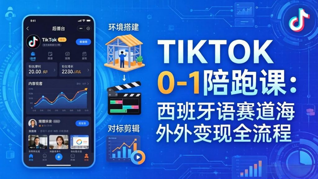 TIKTOK 0-1 陪跑课：从环境搭建到刷对标剪辑，西班牙语赛道海外变现全流程-资源教程须哥