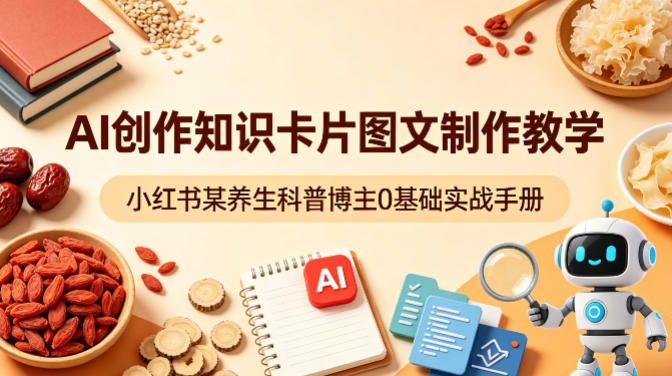 AI创作知识卡片图文制作教学，小红书某养生科普博主0基础实战手册-资源教程须哥