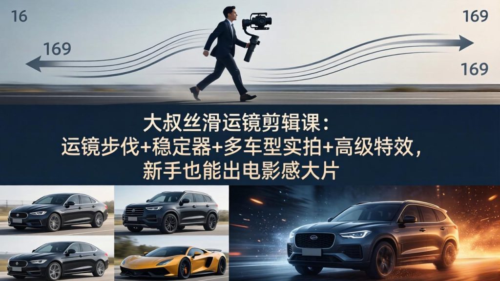 大叔丝滑运镜剪辑课：运镜步伐+稳定器+多车型实拍+高级特效，新手也能出电影感大片-资源教程须哥