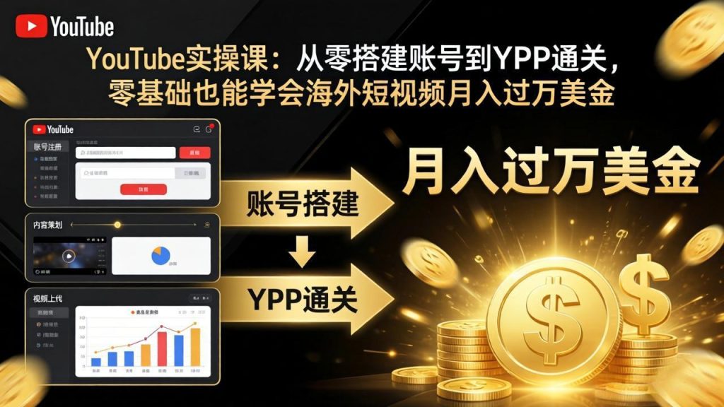 YouTube实操课：从零搭建账号到YPP通关，零基础也能学会海外短视频月入过万美金-资源教程须哥