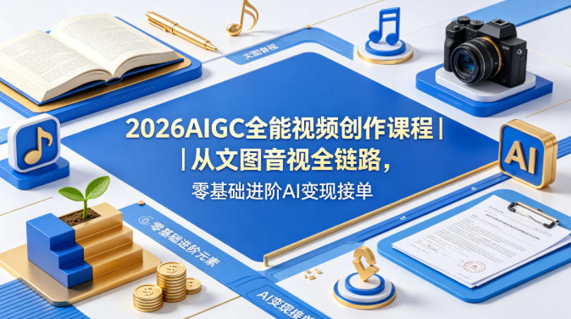 2026AIGC全能视频创作课程｜从文图音视全链路，零基础进阶AI变现接单-资源教程须哥