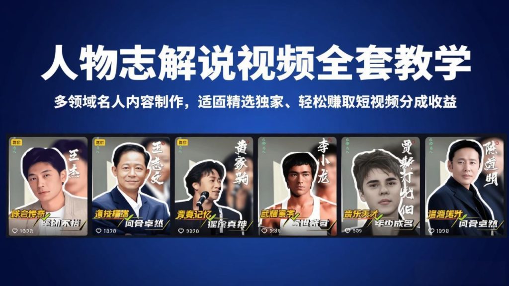 人物志解说视频全套教学，多领域名人内容制作，适配精选独家，轻松赚取短视频分成收益-资源教程须哥