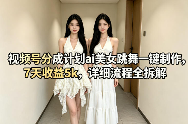视频号分成计划ai美女跳舞一键制作，7天收益5k，详细流程全拆解-资源教程须哥