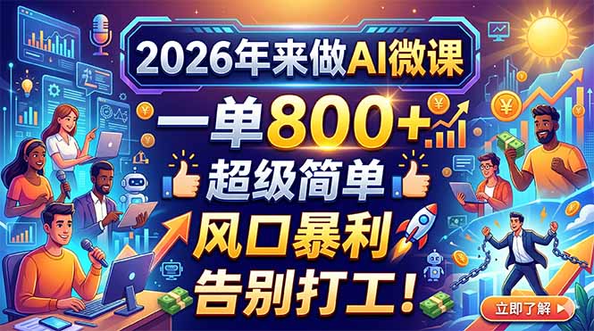 2026年来做AI微课，一单800+，超级简单，风口暴利，告别打工！-资源教程须哥
