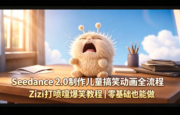 Seedance 2.0制作儿童搞笑动画全流程Zizi打喷嚏爆笑教程｜零基础也能做-资源教程须哥