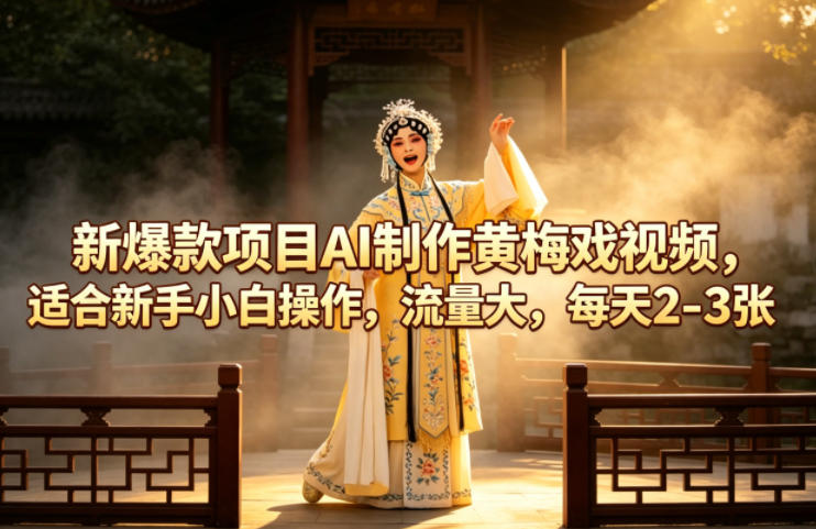 新爆款项目AI制作黄梅戏视频，适合新手小白操作，流量大，每天2-3张-资源教程须哥
