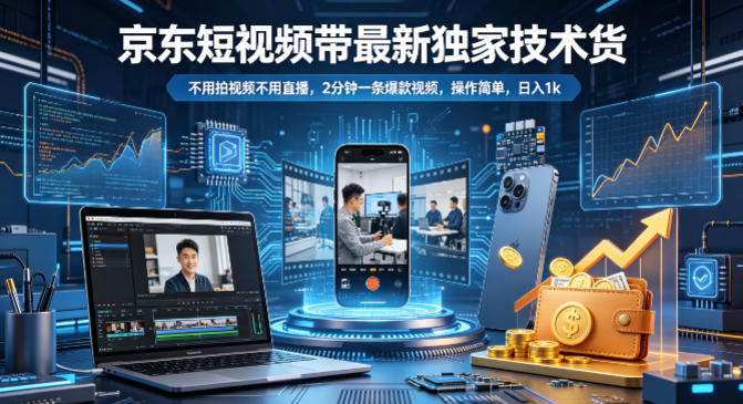 京东短视频带货最新独家技术，不用拍视频不用直播，2分钟一条爆款视频，操作简单，日入1k+【揭秘】-资源教程须哥