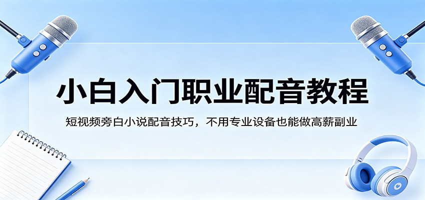 小白入门职业配音教程，短视频旁白小说配音技巧，不用专业设备也能做高薪副业-资源教程须哥