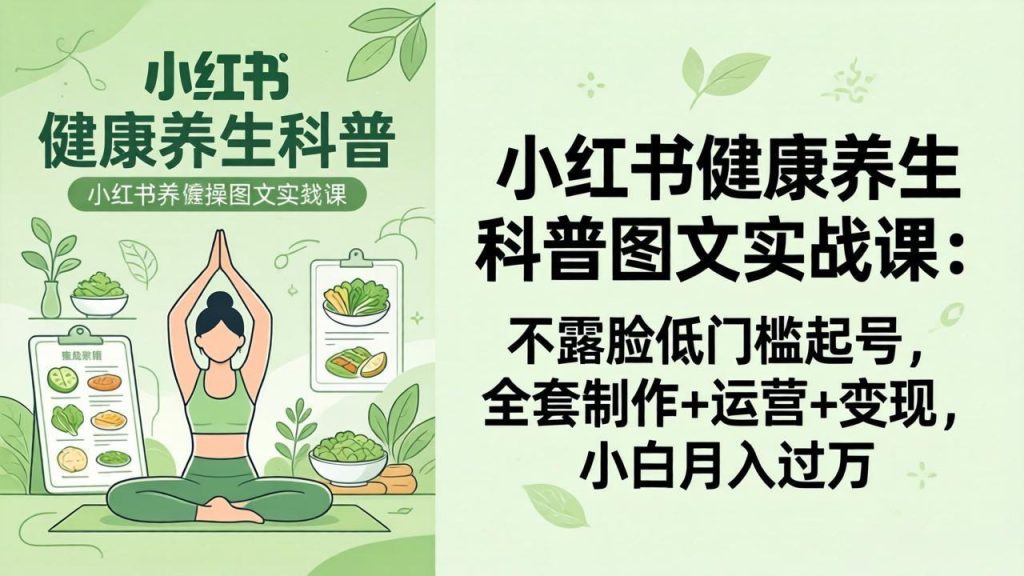 2026小红书健康养生科普图文实战课：不露脸低门槛起号，全套制作+运营+变现，小白月入过万-资源教程须哥