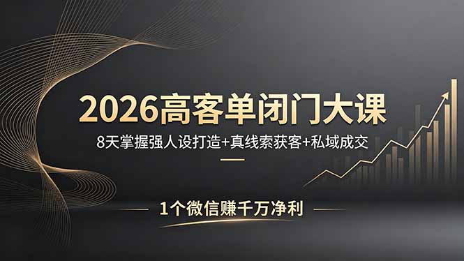 2026高客单闭门大课，8 天掌握强人设打造 + 真线索获客 + 私域成交，1 个微信赚千万净利-资源教程须哥