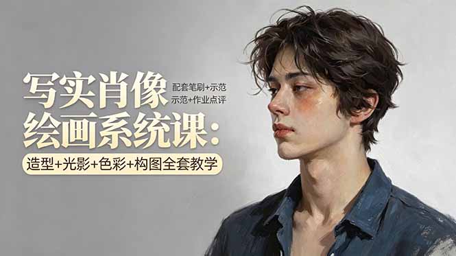 写实肖像绘画系统课：造型+光影+色彩+构图全套教学，配套笔刷+示范+作业点评-资源教程须哥