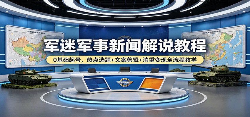 军迷军事新闻解说教程：0基础起号，热点选题+文案剪辑+消重变现全流程教学-资源教程须哥