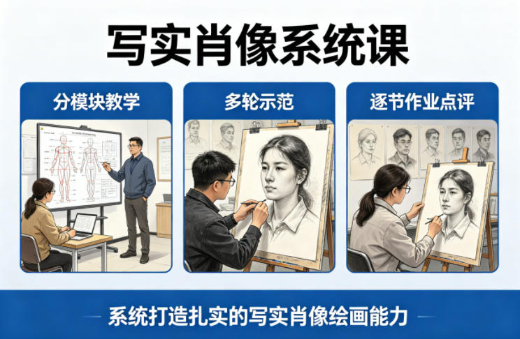 写实肖像系统课,全程分模块教学+多轮示范+逐节作业点评,系统打造扎实的写实肖像绘画能力-资源教程须哥