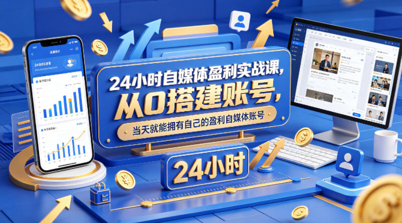 24小时自媒体盈利实战课，从0搭建账号，当天就能拥有自己的盈利自媒体账号-资源教程须哥
