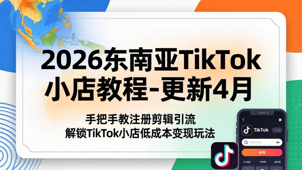2026东南亚TikTok小店教程-更新4月，手把手教注册剪辑引流，解锁TikTok小店低成本变现玩法-资源教程须哥