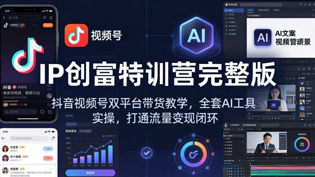 IP创富特训营完整版：抖音视频号双平台带货教学，全套AI工具实操，打通流量变现闭环-资源教程须哥