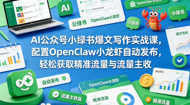 AI公众号小绿书爆文写作实战课，配置OpenClaw小龙虾自动发布，轻松获取精准流量与流量主收益-资源教程须哥