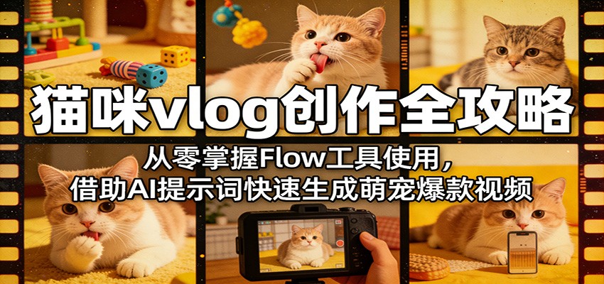 猫咪vlog创作全攻略：从零掌握Flow工具使用，借助AI提示词快速生成萌宠爆款视频-资源教程须哥