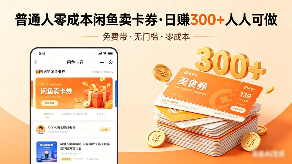 普通人必看！零成本闲鱼卖卡券，免费带，日赚300+人人可做-资源教程须哥