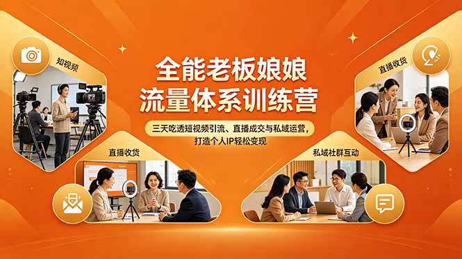 全能老板娘流量体系训练营，三天吃透短视频引流、直播成交与私域运营，打造个人IP轻松变现-资源教程须哥