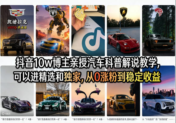 抖音10w博主亲授汽车科普解说教学，可以进精选和独家，从0涨粉到稳定收益(详细视频课程+1T素材)-资源教程须哥