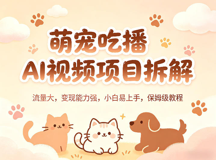 萌宠吃播AI视频项目拆解，流量大，变现能力强，小白易上手，保姆级教程-资源教程须哥