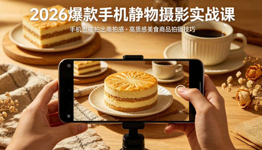 2026爆款手机静物摄影实战课，手机也能拍出商拍感，学会拍出高质感美食商品-资源教程须哥