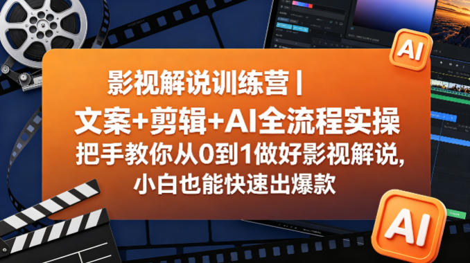 影视解说训练营｜文案+剪辑+AI全流程实操，把手教你从0到1做好影视解说，小白也能快速出爆款-资源教程须哥