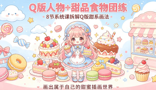 Q版人物+甜品食物团练，8节系统课拆解Q版甜系画法，画出属于自己的甜蜜插画世界-资源教程须哥