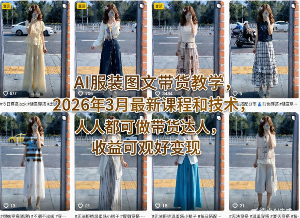 AI服装图文带货教学，2026年3月最新课程和技术，人人都可做带货达人，收益可观好变现-资源教程须哥
