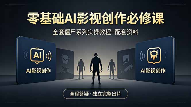 零基础AI影视创作必修课，全套僵尸系列实操教程加配套资料，全程答疑带你独立完整出片-资源教程须哥