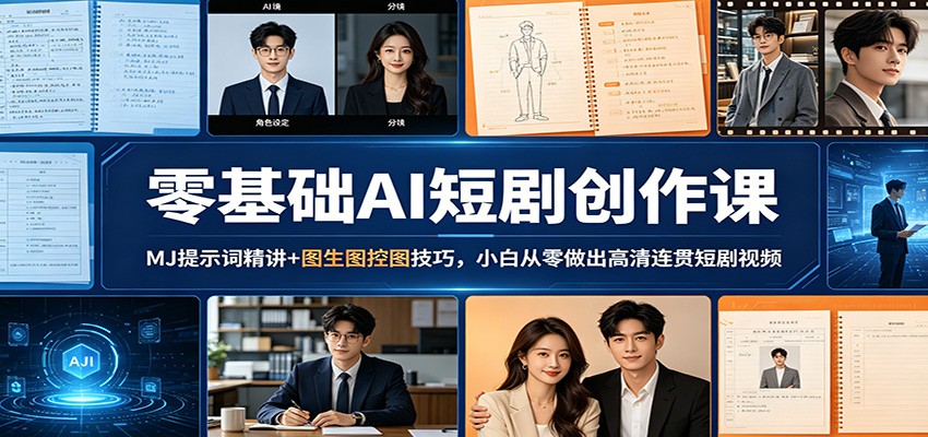 零基础AI短剧创作课：MJ提示词精讲+图生图控图技巧，小白从零做出高清连贯短剧视频-资源教程须哥