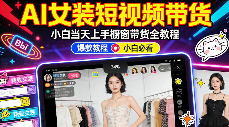 AI女装短视频橱窗带货：小白零门槛当天上手，高佣金爆款轻松賺！-资源教程须哥