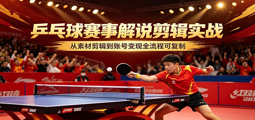 乒乓球赛事解说剪辑实战，从素材剪辑到账号变现全流程可复制-资源教程须哥